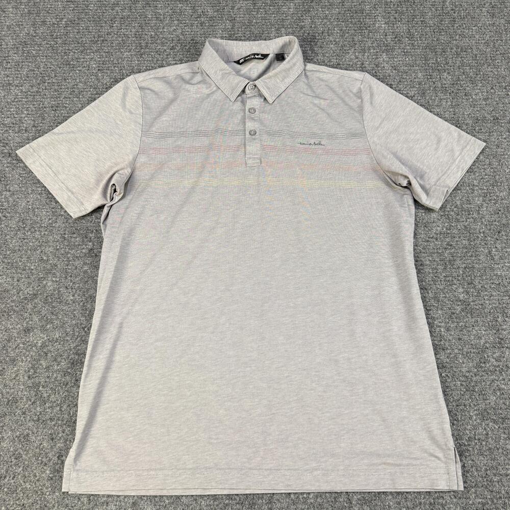 TravisMathew Polo Shirt Mens Large Gray Stripe Golf Performance Stretch Casual